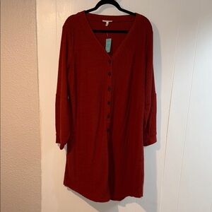 Rust Waffle Button Down Mini Dress